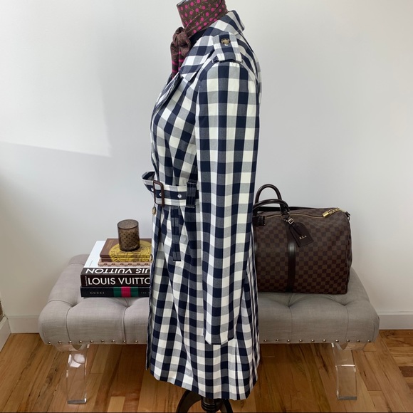 J. Crew Icon Trench Coat Jacket Gingham Check Blue & White Size 2 NWT - Picture 9 of 11